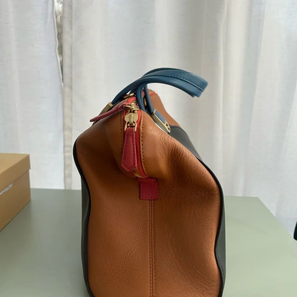 Fendi Black, Brown & Blue Leather Satchel with Gold Hardware - Picture 2 of 11